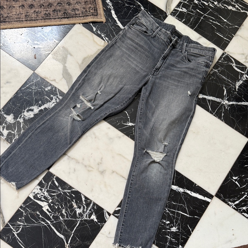 MOTHER Gray Distressed Skinny Jeans